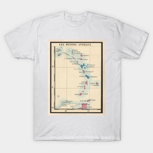 Old Lesser Antilles Map (1844) Vintage Caribbean & West Indies Islands Atlas T-Shirt by Bravuramedia